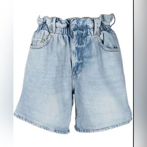 FRAME Elastic Ruffle Waist Wash Denim Shorts Size Small